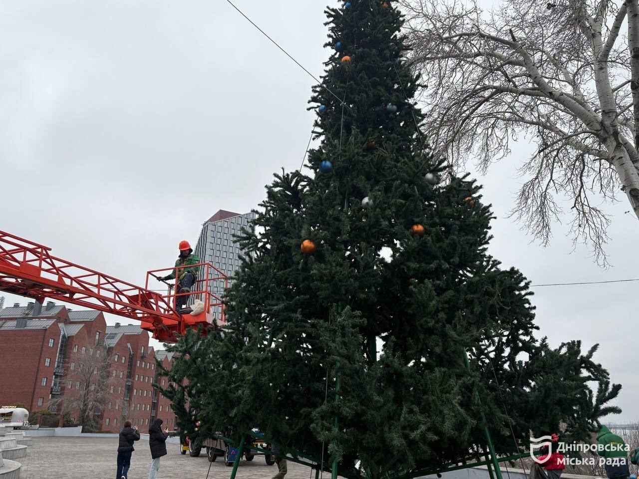 Дніпро розпочав підготовку до Різдва: у парках встановлюють ялинки та святкові локації