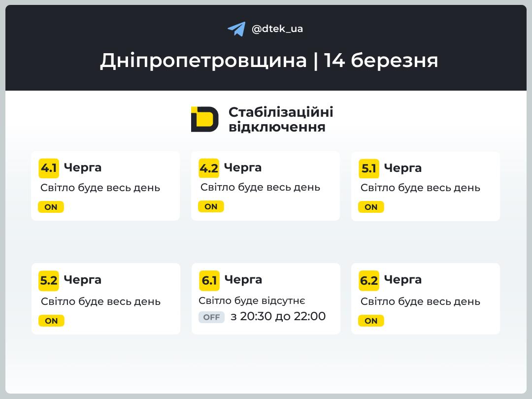 На Дніпровщині сьогодні ввечері вимикатимуть світло: графіки для жителів